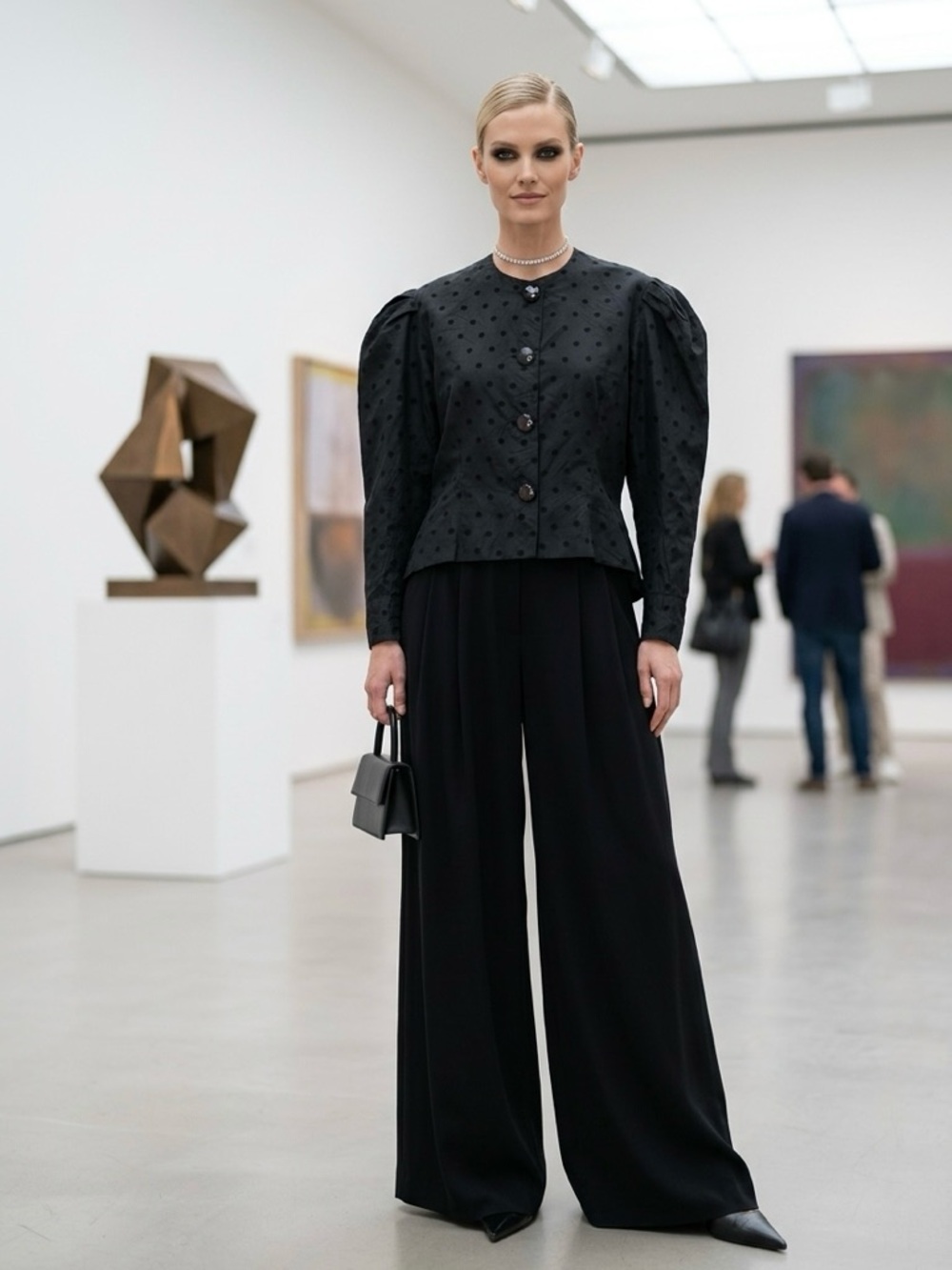 Vintage Polka Dot Jacket Womens Puff Sleeve Cropped Rhinestone Buttons 90s